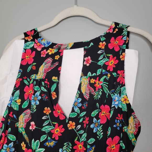 Old Navy Black Tank Dress Womens Size L Petite Dark Floral Tropical Summer Beach - Picture 4 of 7